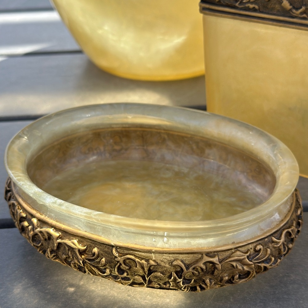 Wamsutta Bronze bathroom trash can soap dish tissue box set heavy good quality - Picture 2 of 15
